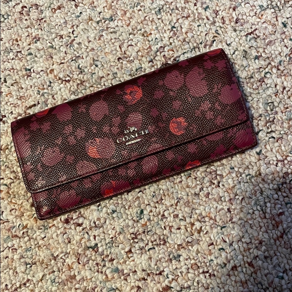 Coach Burgundy and Pink Patterned Wallet